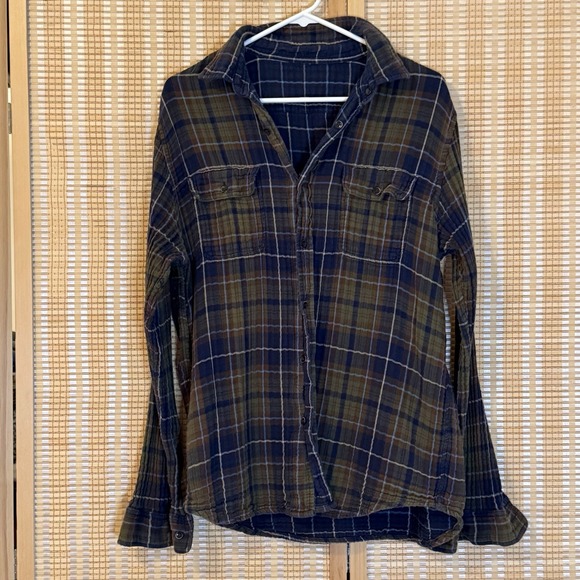 Tailor Vintage Mens L Reversable Plaid Button Up Shirt Preppy Streetwear Leisure - Picture 2 of 7